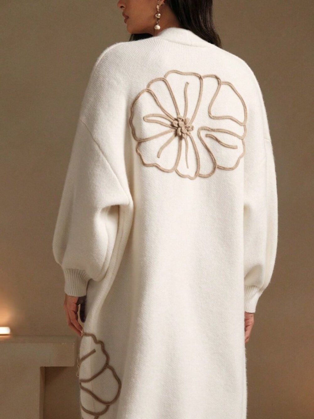 Apricot Casual Women's French Elegant Floral Pattern Mid-Length Cardigan - Picture 2 of 7